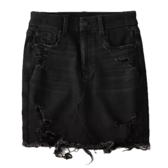 AMERICAN EAGLE High Waisted Black Distressed Denim Mini Skirt - Picture 1 of 13